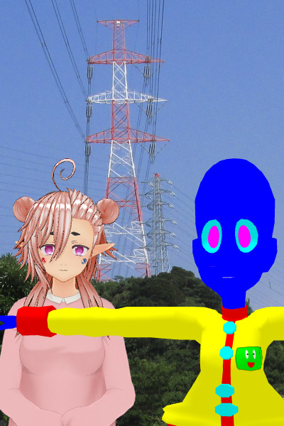 getakigou's tweet photo. ンーペアルヲ。名前はンー　ペアルヲ。ンルタロンの服着たンーペアルヲ。getakigouちゃんもいるよ。10/10→鉄塔の日？最後の写真は東京南線3.4号線８号鉄塔と三崎線１２号。ンルタロン
https://t.co/bJiAfSLrcJ
#ンーペアルヲ #getakigou #カスタムキャスト #CUSTOMCAST #ンルタロン #鉄塔 #送電鉄塔 https://t.co/ETiv8T25BA