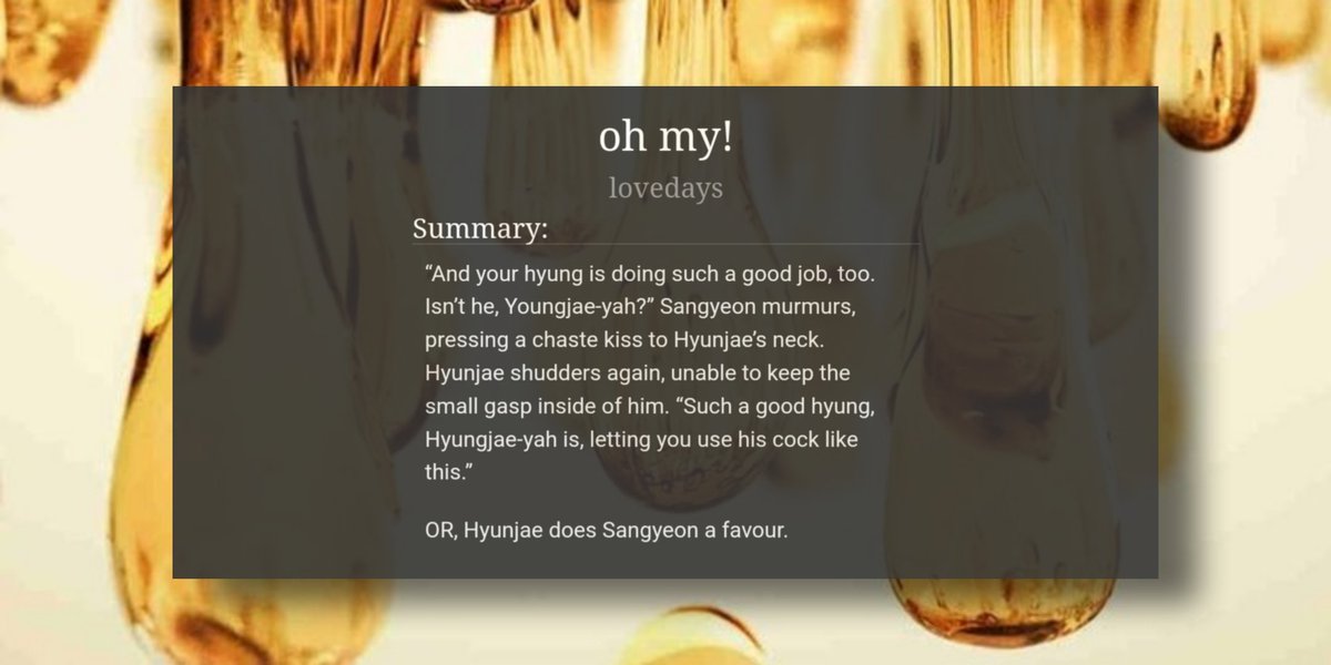 oh my!
— lovedays

♡ 🥭🎁🦄 𝐬𝐚𝐧𝐠𝐦𝐢𝐥𝐫𝐢𝐜
♡ E | 2,351
♡ archiveofourown.org/works/59615968