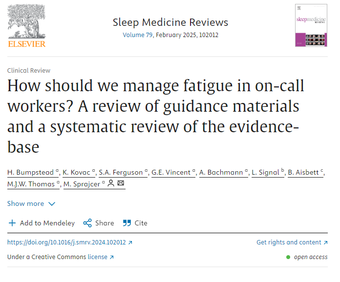 Out today - our new paper evaluating fatigue management strategies for on-call workers. While guidance materials provide many strategies that meet the 'pub test', few are based on existing evidence.

sciencedirect.com/science/articl…