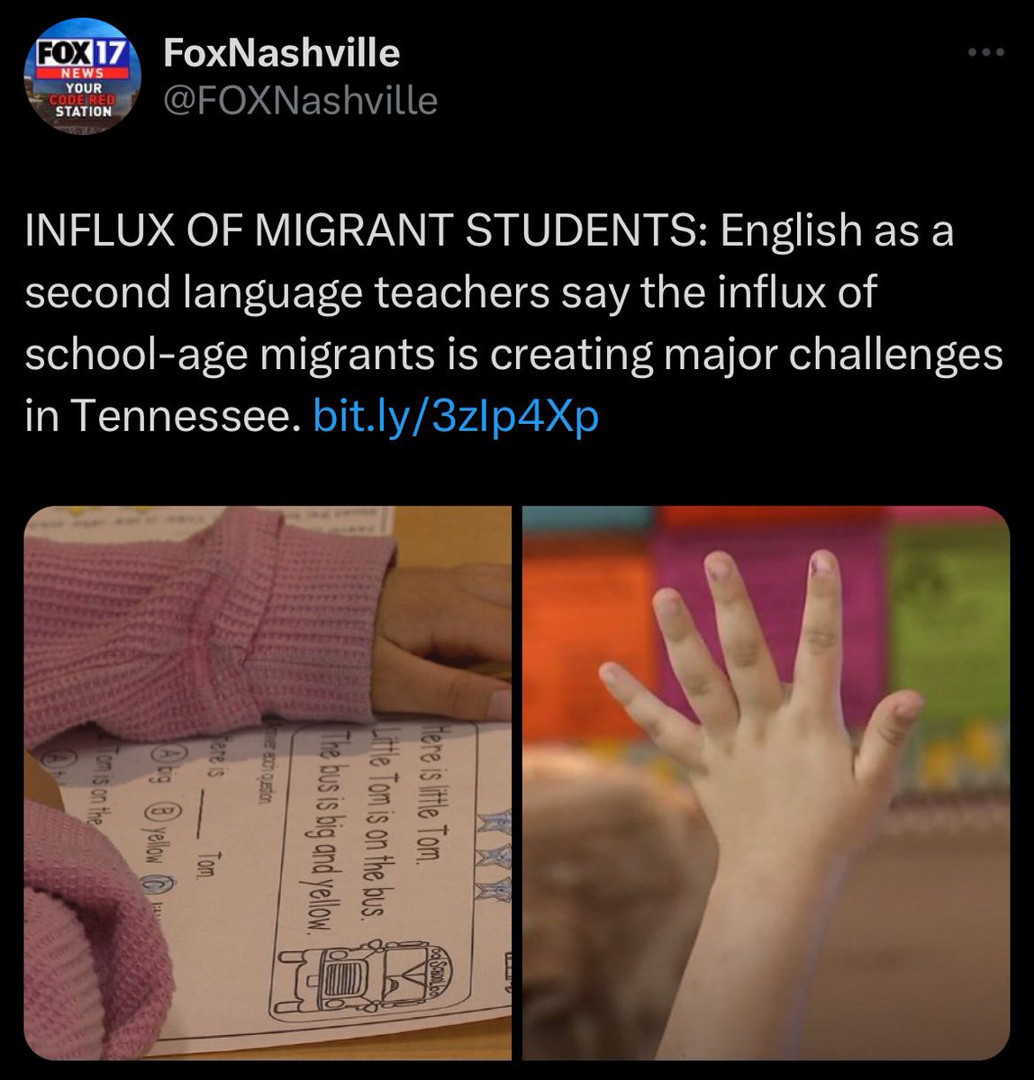 TheTNHoller's tweet photo. This #SinclairMedia post feels like intentional race baiting. Here’s what it should say:

@GovBillLee and the @TNGOP underfund public schools and English language arts programs are suffering.

Because that’s the actual story. https://t.co/sU7zhDX09o