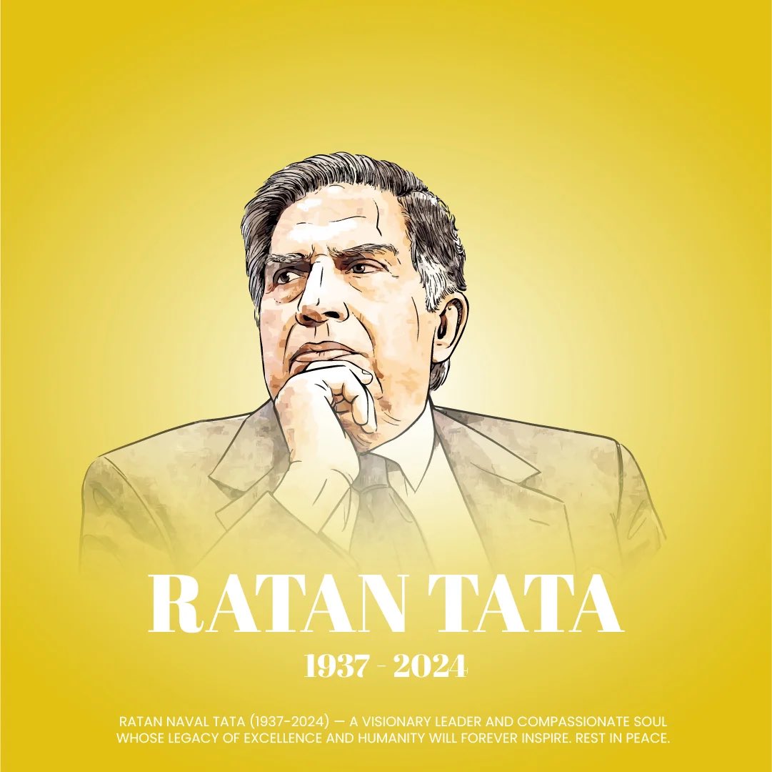 Deeply saddened by the passing of Shri Ratan Tata, a visionary who redefined Indian industry with his integrity, compassion, and relentless drive for excellence. His legacy is not just in business, but in the countless lives he touched through his philanthropy and wisdom. India