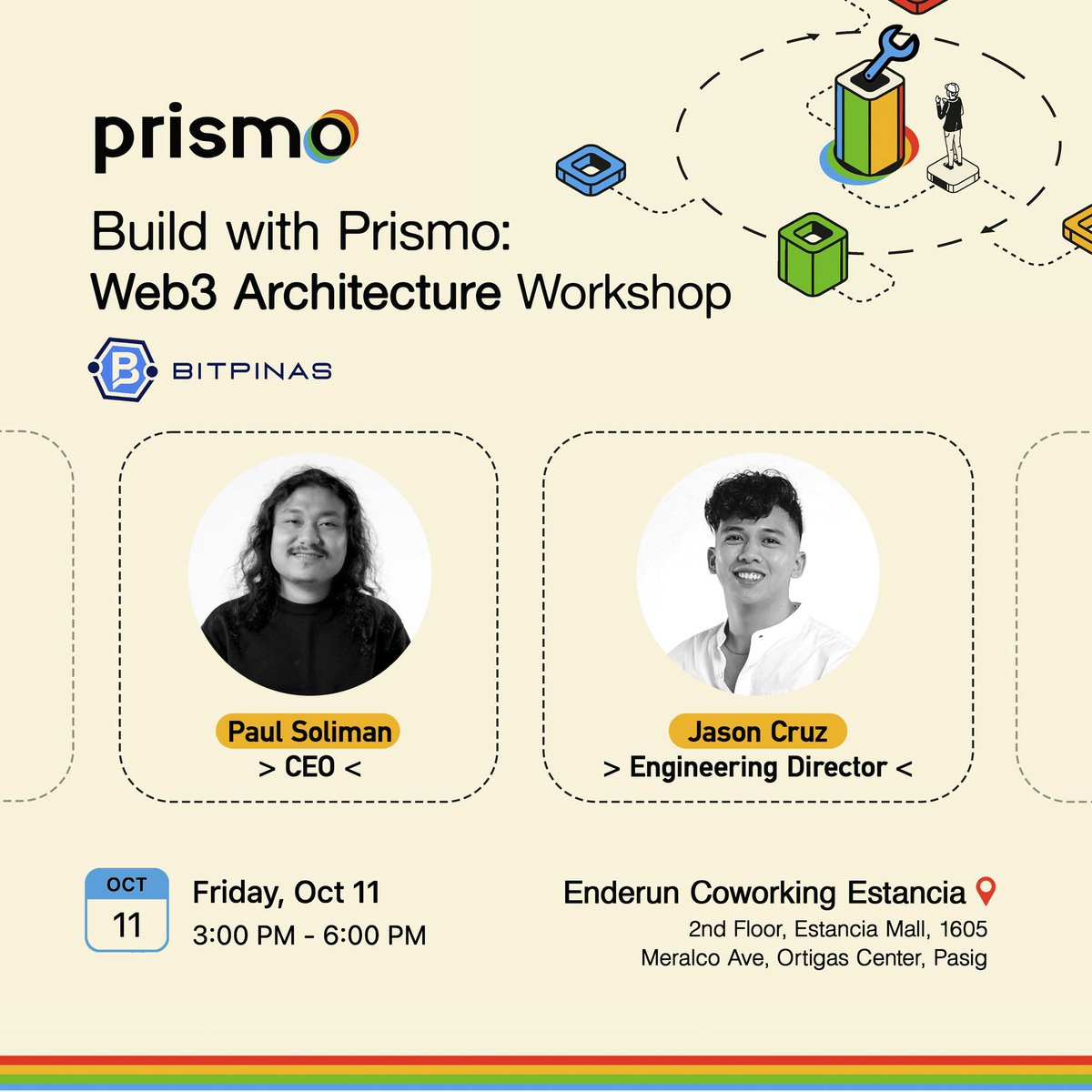 BayaniChain's tweet image. Heading to the Future Proof Tech Summit? 

Join our workshop tomorrow, Oct 11, with CEO Paul Soliman &amp;amp; Engineering Director Jason Cruz to explore scalable Web3 architectures. 

Don&apos;t miss it -- register now: lu.ma/86qd3sjf 

#Prismo #BYC #TechSummit2024