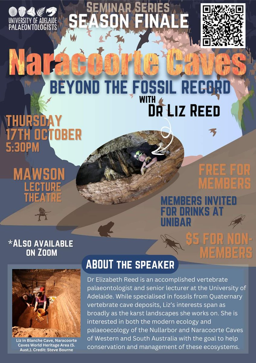 University of Adelaide Palaeontologists (@uofapalaeos) on Twitter photo As the year comes to a close, so does the 2024 seminar series; join us for one last exciting hour of palaeontology before the new year!
Meet <a href="/LizReed_palaeo/">Liz Reed π¦π¦΄π¦ππ©</a> from <a href="/UofA_SET/">Faculty of Sciences, Engineering and Technology</a>!
This is a public in-person seminar with a Zoom option, post-talk beverages are for +18 attendees only. As the year comes to a close, so does the 2024 seminar series; join us for one last exciting hour of palaeontology before the new year!
Meet <a href="/LizReed_palaeo/">Liz Reed π¦π¦΄π¦ππ©</a> from <a href="/UofA_SET/">Faculty of Sciences, Engineering and Technology</a>!
This is a public in-person seminar with a Zoom option, post-talk beverages are for +18 attendees only.