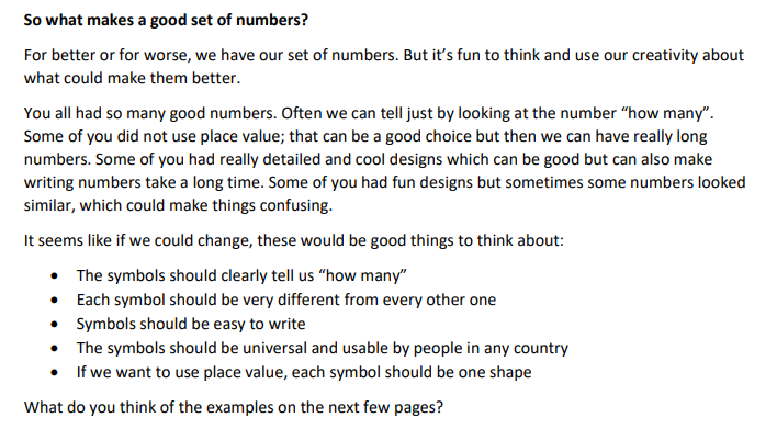 dbarman's tweet image. My @Stanford #mathCircle @MathCircleNet 1st/2nd graders made up numbers for hw; lovely work taught me lessons which I in turn shared w/them. I love how I learn so much from my Ss! Ideal # sys: clear w/unique/easy/universal symbols &amp;amp; consider place value #mtbos #iteachmath