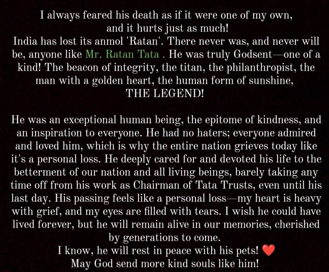 savikshaaa's tweet photo. Mr. Ratan Tata was human form of sunshine, The irreplaceable legend! He was the definition of integrity and kindness. His passing hurts like losing one of my own. I wish he lived forever, but will be alive in our hearts💔 #RatanTata https://t.co/avhW65BBpE
