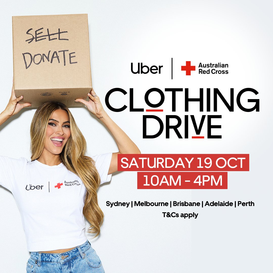 Uber_Australia's tweet image. If you've got clothes you never wear taking up valuable wardrobe real estate, get ready to donate them! 👚
On Saturday 19 October between 10am and 4pm, book a free Uber Package pickup and donate from your doorstep to @RedCrossAU 📦
Donating is the new Selling… 😏
T&Cs apply.…