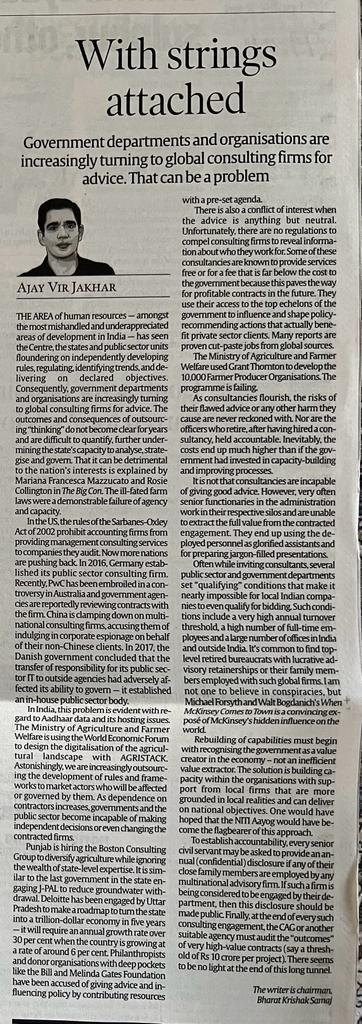 Disagree with <a href="/bibekdebroy/">Bibek Debroy</a> <a href="/sanjeevsanyal/">Sanjeev Sanyal</a> to single out international NGO's. I wonder if it is the official opinion of the <a href="/EACtoPM/">EAC-PM</a> or the personal opinion of its members.

While UPA outsourced development &amp; policy to NGO's &amp; this Govt is largely outsourcing to International