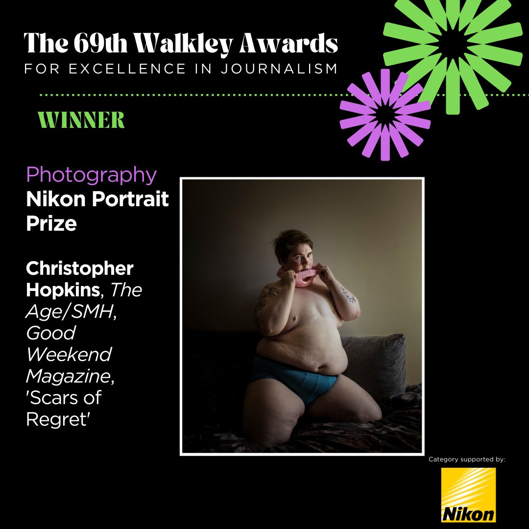 Christopher Hopkins, @TheAge, @SMH has won the 2024 Nikon Portrait Prize for 'Scars of Regret’. #walkleys