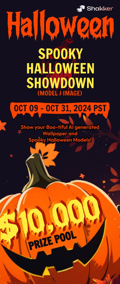 ShakkerAI_Team's tweet image. Get ready to embrace the spooky season with our new event! Win big this Halloween with a prize pool of up to $10,000!  Also - the first 100 users who meet the sharing requirements can receive a social sharing bonus! Each person can receive up to $30. 🤓docs.google.com/document/d/1MG…