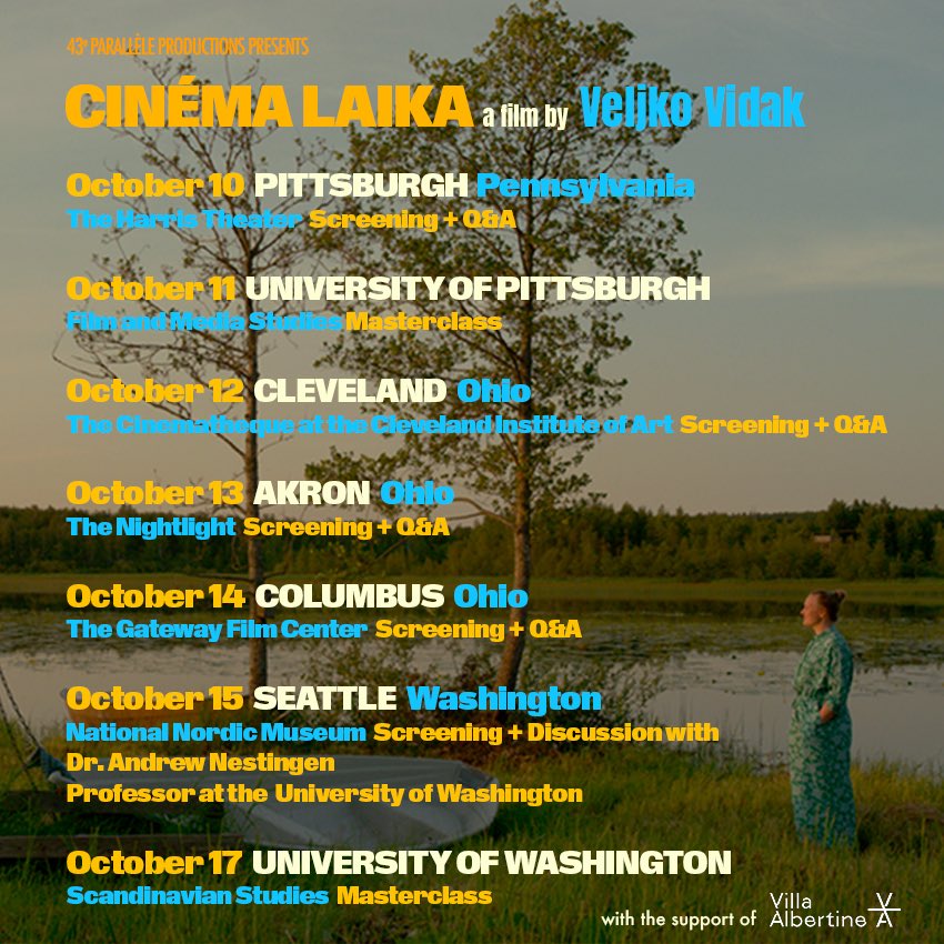 43e Parallèle Productions (@emma_vidak) on Twitter photo Director Veljko Vidak will present #CinémaLaika in Pittsburgh, Cleveland, Akron, Columbus, and Seattle from Oct 10-15. Don’t miss the chance to discuss Aki Kaurismäki as a site manager, the future of movie theaters, and a dog named Laika!
With the support of <a href="/villa_albertine/">Villa Albertine</a> Director Veljko Vidak will present #CinémaLaika in Pittsburgh, Cleveland, Akron, Columbus, and Seattle from Oct 10-15. Don’t miss the chance to discuss Aki Kaurismäki as a site manager, the future of movie theaters, and a dog named Laika!
With the support of <a href="/villa_albertine/">Villa Albertine</a>