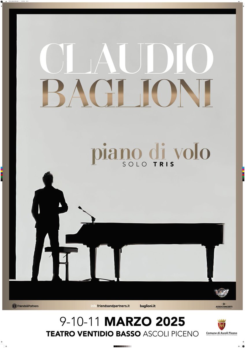 Tre serate con la grande musica italiana al Teatro Ventidio Basso: il 9, 10 e 11 marzo 2025 Claudio Baglioni sarà in concerto con il suo 'Piano di volo soloTRIS'. Biglietti disponibili sul circuito TicketOne.it e alla biglietteria del teatro.

facebook.com/ascolipiceno/p…
