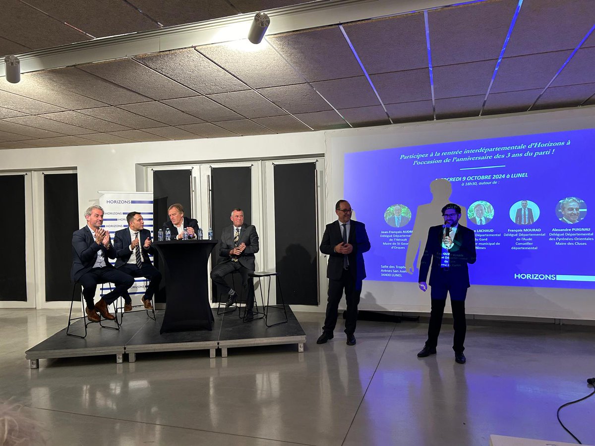 Pour les 3 ans <a href="/HorizonsLeParti/">Horizons</a> les adhérents de l'Hérault, du Gard, de l'Aude, du Tarn et des P-O étaient nombreux pour une reunion inédite interdépartementale autour de leurs délégués départementaux à Lunel.
Une soirée riche d'échanges et de convivialité ! Merci à tous !