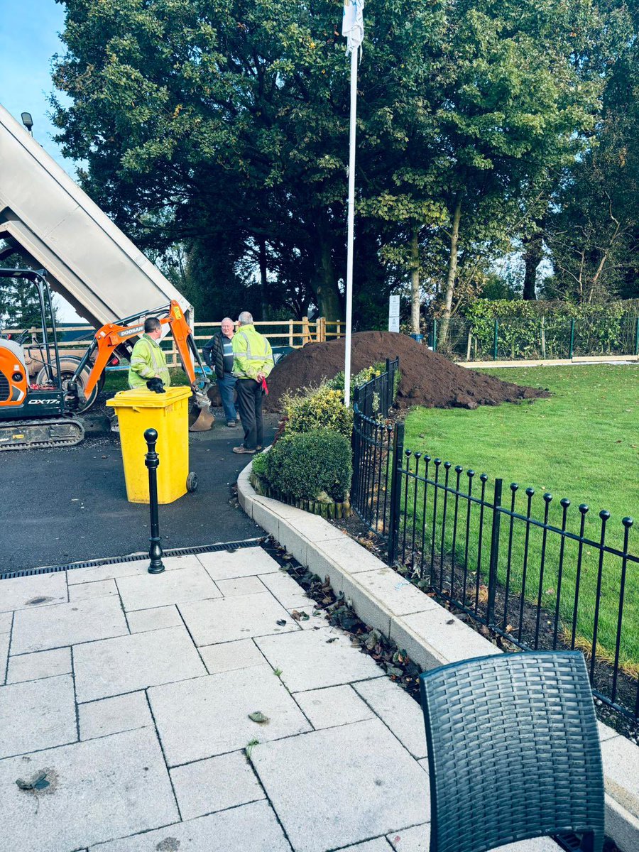 woodlanecc's tweet photo. Work starts today at the club on filling the drains and reseeding! A big thanks to our main sponsor Ron Garlick at @PotteriesWaste for donating the soil, minidigger and his time helping out! A big shout out to Terry Litchfield and the guys from Greenland Turf for there assistance https://t.co/V91LLhQI29
