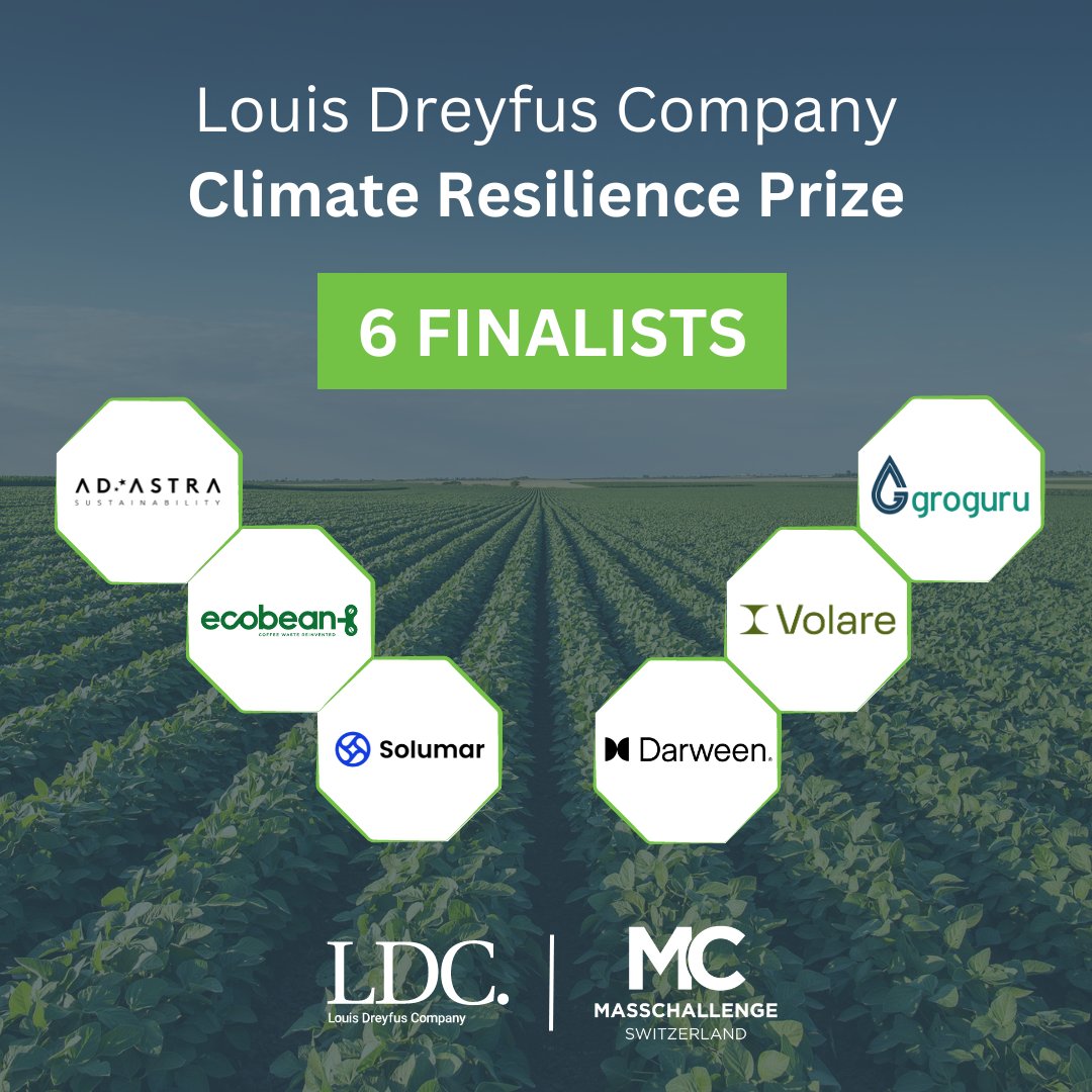 🚨 The 6 Louis Dreyfus Company Climate Resilience Prize finalists are in! 🎉 
They'll compete for the CHF100k prize, awarded at our Ceremony on October 31!🏆
These #startups have a high positive #impact on the #food value chain! 🌍 Join us &amp; support them: bit.ly/LDCPrize2024