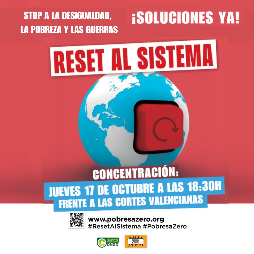 📢No podemos esperar más, frente a la pobreza y las desigualdades exigimos ¡#soluciones urgentes!
Te esperamos en #València el 17 de octubre
📍Frente a Las Cortes Valencianas
⏰ 18:30h
#Resetalsistema #PobresaZero
