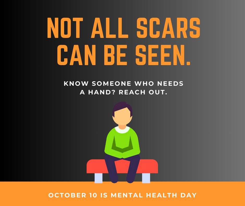 🧡 Not all scars can be seen. 🧡
October 10 is World Mental Health Day. Know someone who might need support? Reach out and let them know you care. 💬

#WorldMentalHealthDay #MentalHealthMatters #BeThere #SupportEachOther