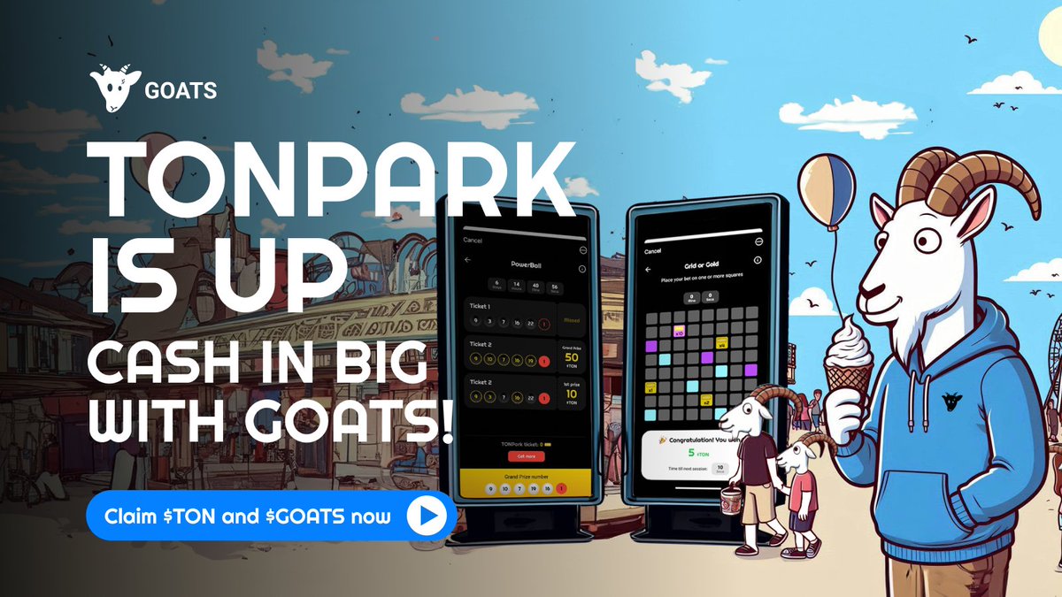 TONPARK IS UP - CASH IN BIG WITH GOATS! 

GM GOATS fam

The ultimate gaming showdown is here, and it’s your chance to cash in BIG with GOATS! 2 Brand New Special Games are live at the moment in GOATS

🔥 GRID OR GOLD – Secure your squares with a TonPark Ticket for a shot at