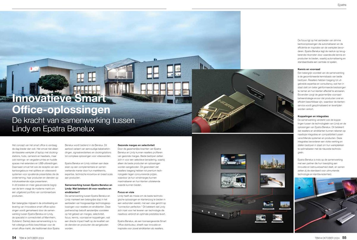 Epatra Benelux &amp; Lindy Europe: A Year of Success in the Smart Office Market

We are proud to celebrate over a year of successful collaboration between Epatra and Lindy, focusing on the continuous development of the Smart Office market in the Benelux

This month, TBM Magazine