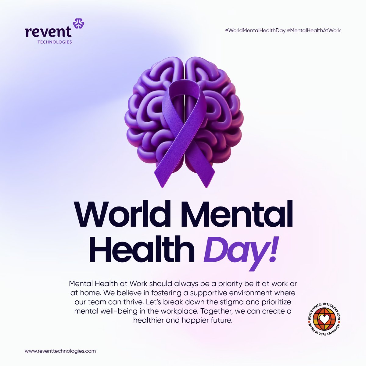 ReventTech's tweet image. Today is World Mental Health Day🧠
Together, we can create a healthier and happier future for people we work with. We urge everyone to take care of their mental health seriously.
1/2
#WorldMentalHealthDay #MentalHealthAtWork #ReventTech