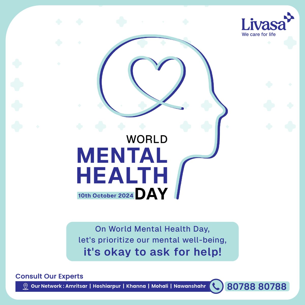 On #WorldMentalHealthDay, let's prioritize mental well-being and break the stigma around mental health. Remember, it's okay to ask for help. Our mental health services are here to support you—no challenge is too big or small. Let's care for our minds as much as our bodies.