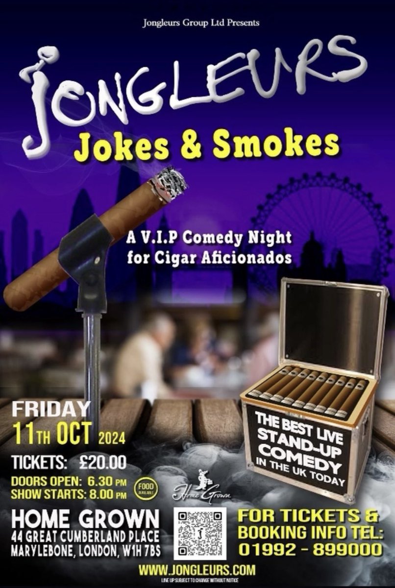London Cigar Smoker (@ldncigarsmoker) on Twitter photo Looking forward to attending this tomorrow night - comedy and cigars at Home Grown London 🙌
<a href="/TheKevOrkian/">Kev Orkian</a> <a href="/JongleursComedy/">Jongleurs Comedy</a>
jongleurs.com/shows/jongleur… Looking forward to attending this tomorrow night - comedy and cigars at Home Grown London 🙌
<a href="/TheKevOrkian/">Kev Orkian</a> <a href="/JongleursComedy/">Jongleurs Comedy</a>
jongleurs.com/shows/jongleur…
