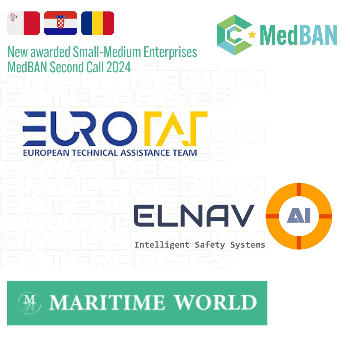 🏆 This summer, the #MedBANProject launched a new #OpenCall for financing, offering additional funding to SMEs active in the #BlueEconomy for training and consulting services.  Congratulations to the awarded SMEs! 

✅ <a href="/EUROTATCorp/">EuroTAT</a> 
✅ Maritime World
✅ <a href="/ELNAVai/">ELNAV</a>