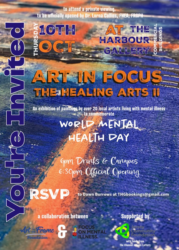 🌍 World Mental Health Day &amp; Tonight’s Exhibition 🎨

Join us at 6 PM at The Harbour Gallery Jersey for ‘Art in Focus: The Healing Arts’! Funded by <a href="/CILottery/">C.I Lottery</a>, this exhibition showcases work from our art workshops for those living with mental illness. 💚
#WorldMentalHealthDay