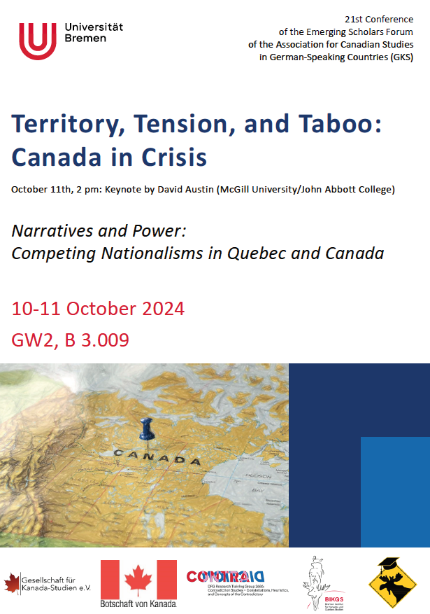 NWFCanStudies's tweet photo. Our 21st annual conference "Territory, Tension, and Taboo: Canada in Crisis" kicks off today at 1.30 pm in Bremen. 

Do join us in GW2, room B 3.009 at Bremen University 

You can access the program here: https://t.co/7j6J1qRN3P https://t.co/ayzes5MqY0