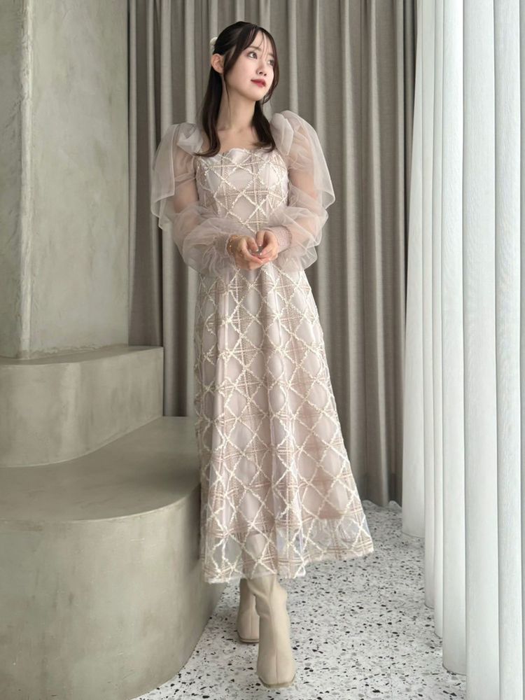 レースリボンオフショルドレス パフショル&オフショルの2way仕様