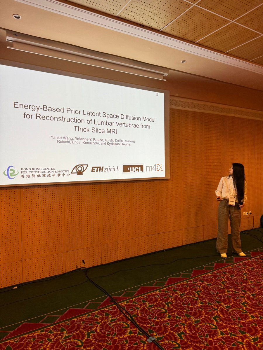 bmic_eth's tweet image. On the final day of #MICCAI2024, Yolanne Lee and Kyriakos Flouris are presenting their work on Energy-Based Prior Latent Space Diffusion Model for Reconstruction of Lumbar Vertebrae from Thick Slice MRI, at the Deep Generative Models for MICCAI Workshop!