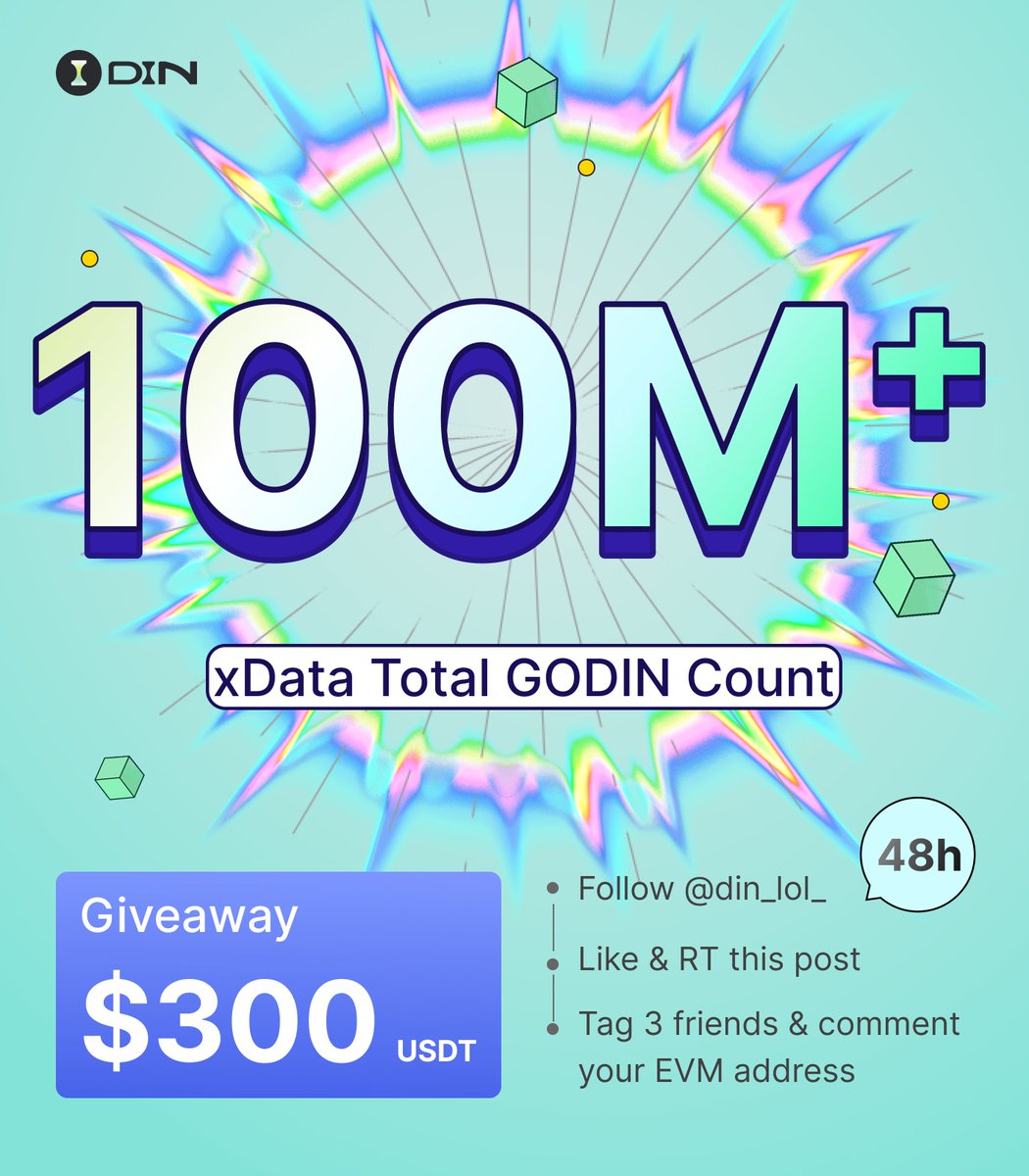 din_lol_'s tweet image. 🚨 BIG News: xData users have #GODIN over 100 million hot tweets and comments! This dataset fuels AI model &amp;amp; AI agent! Everyone can cook data for #AI and get paid. This is Why #DIN exists.

🎁 Let’s celebrate our achievement with a ✨$300 USDT #Giveaway for 10 lucky winners!
To…