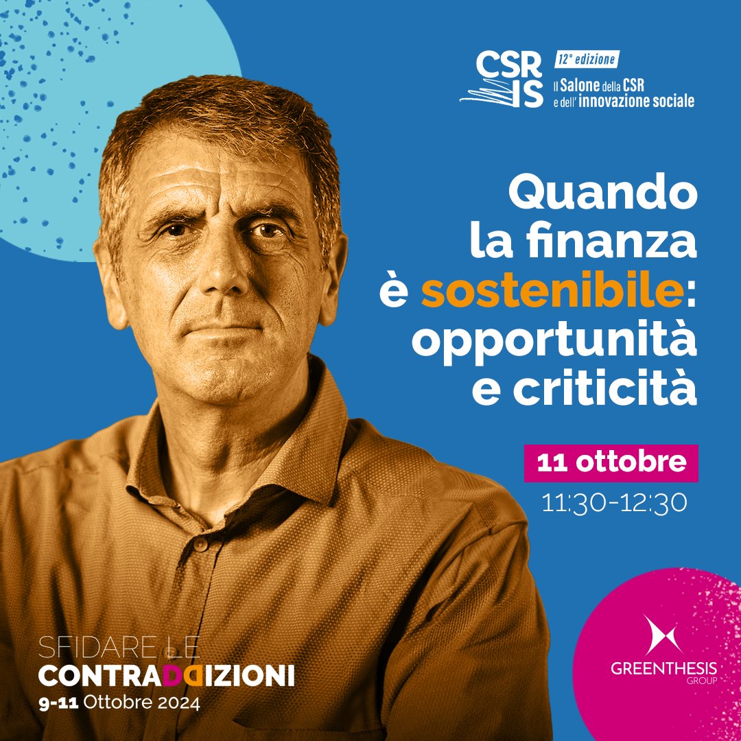 Giuseppe Farolfi di GreenthesisGroup parlerà a ‘Quando la finanza è sostenibile’ l’11/10/24, 11:30-12:30. Scopri come la finanza sostenibile sta cambiando gli investimenti. #Sostenibilità #Finanza #Investimenti