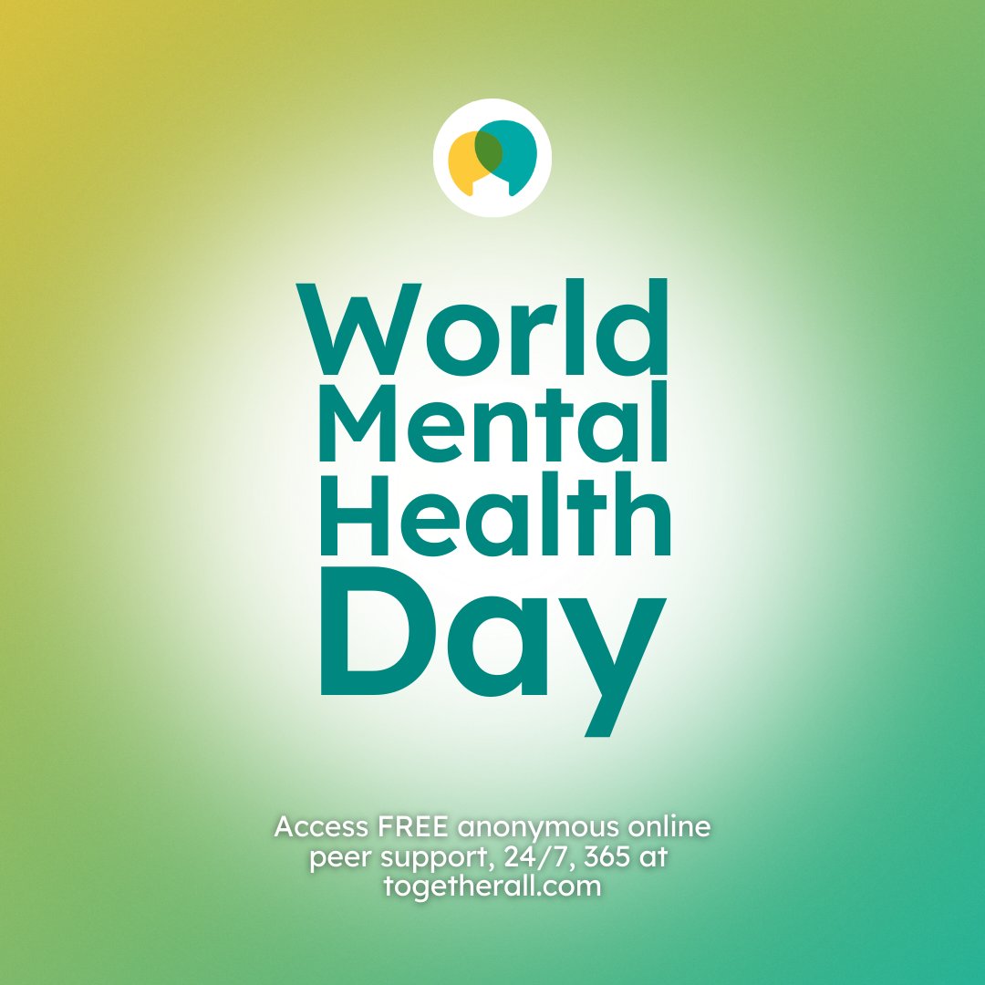 Today is #WorldMentalHealthDay. 

Let’s break the silence and start conversations about mental health. 

Togetherall is here 24/7, 365 for a safe space to connect, anonymously. 

You don't have to feel alone. 💚 

togetherall.com

#MentalHealthMatters