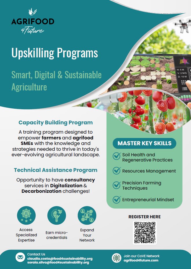 🌱 Transform Your Future in Agriculture🚜

#AgriFood4Future Capacity Building and Technical Assistance Programs are open!

▶️Ready to level up your #smartagriculture, #precisionfarming, #digitalization, #soilhealth &amp; #entrepreneurshipskills?

📝Apply here: forms.office.com/pages/response…