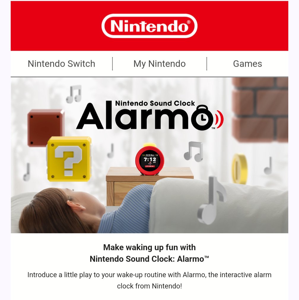 Finally Nintendo announced their new system, just got the email can't wait to read about #Switch2 ....oh wait, it's....#Alarmo ?!?!