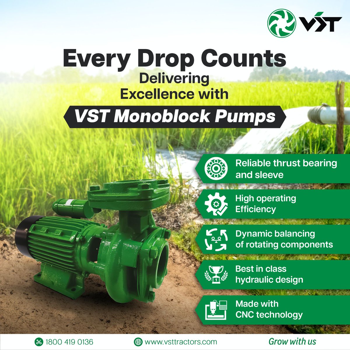 VST_Tillers's tweet image. Enjoy better water flow with VST Monoblock Pumps! 💧 Packed with top features for power and efficiency, they’re built to last⚙️. Get the best performance for all your needs. 💪🔧 
#efficientflow #powerperformance #watersolutions #vstpumps #growwithus