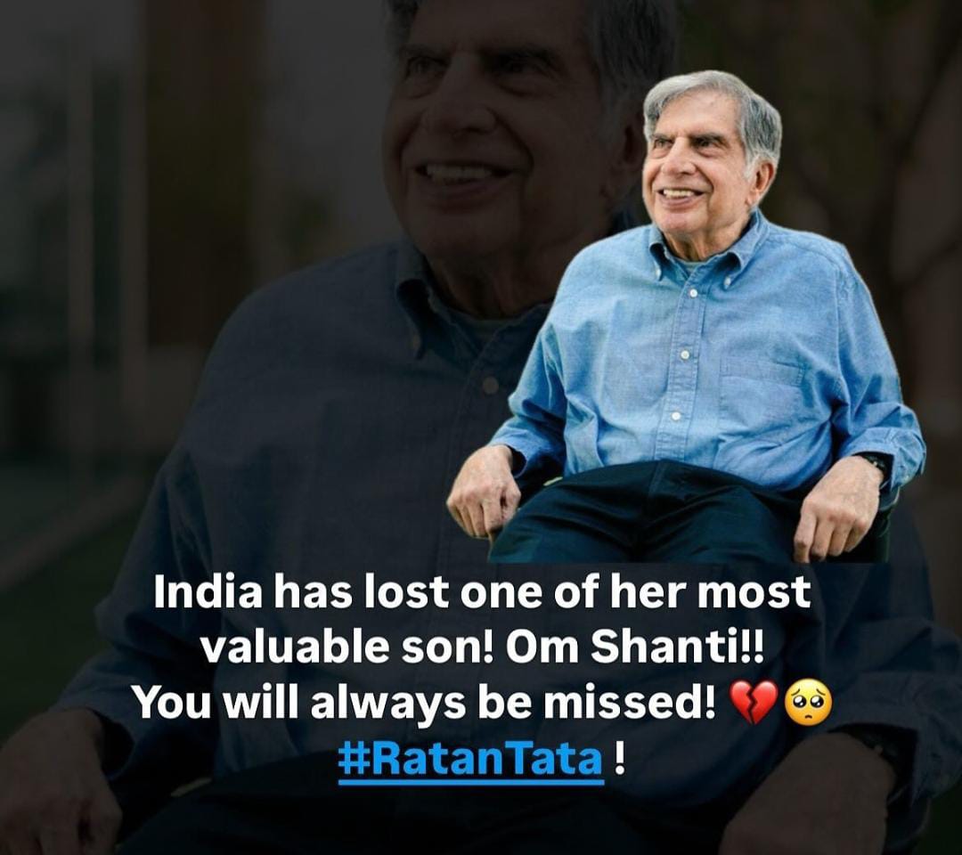 sunil139's tweet photo. #RatanTata: A visionary leader and True Icon has passed away at 86. His visionary leadership shaped India’s corporate world. A major loss for the nation. May his Soul rest in peace 🙏 
Om Shanti 🙏
India has lost one of her most valuable son! 

#Ripratantata
#RatanTata https://t.co/3wJLVkZVud