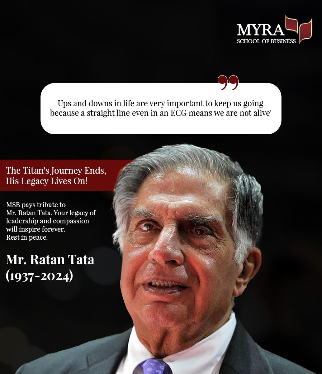The MSB community mourns the loss of a true titan of Indian industry. Ratan Tata's legacy will continue to guide and inspire us. His contributions to the nation and the business world are immeasurable.

#RatanTata #MSBSchoolOfBusiness #Visionary #Entrepreneur #Legacy