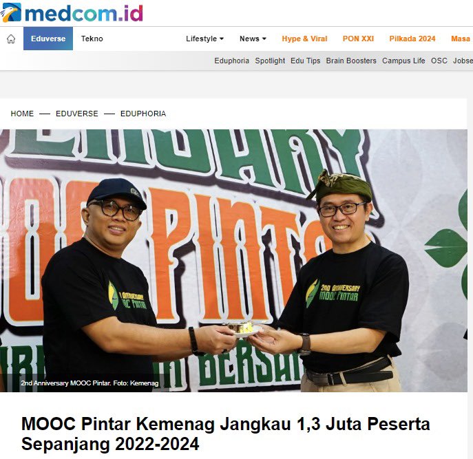 kemenagsulsel_'s tweet photo. MOOC Pintar menjadi platform pelatihan daring yang efektif, memungkinkan Kementerian Agama untuk menjangkau lebih banyak peserta pelatihan secara efisien.
 #1DekadePresidenJokowiMaju, Kemenag Faster Better Stronger https://t.co/r6lpmE19Od