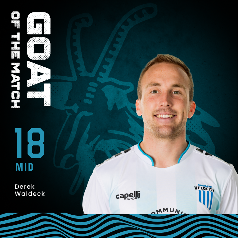 SpokaneVelocity's tweet photo. Derek Waldeck is tonight's GOAT of the match! ๐๐
#SPKvCV #LeagueOne #LetsGoSpo #UpTheFalls #WelcomeToTheEdge #SpokaneVelocityFC #VeloFC https://t.co/0EaoWREEys