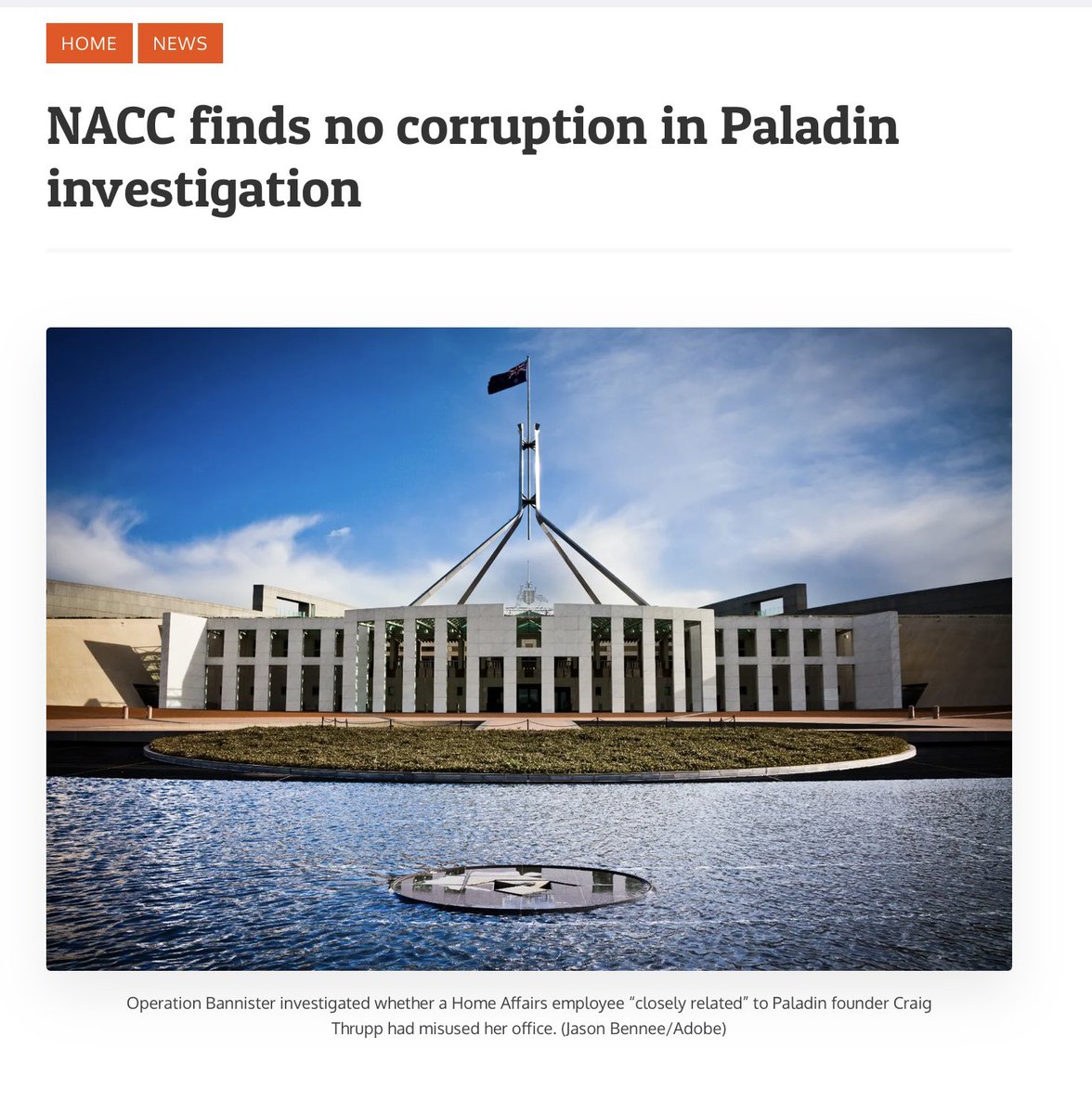 Home Affairs awarded a tender worth > $500m to #Paladin, a company with no employees &amp; registered to a beach shack.

Paladin’s founder then gifted 2 Home Affairs execs assets worth more than $1.2m.

#NACC just concluded *no case to answer*.

You cannot make this up. 😡

#Auspol