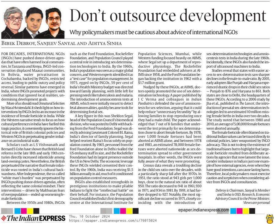 sanjeevsanyal's tweet photo. My joint article with @adityasinha004  and @bibekdebroy  in today's Indian Express on the perils of outsourcing development thinking to International NGOs: 

https://t.co/lyttivKcQf https://t.co/aZAMZPd4gY