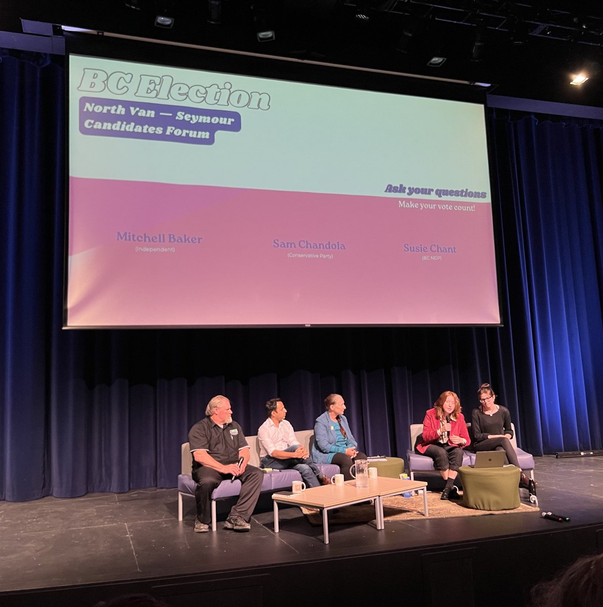 BeingKulvir's tweet photo. I attended the North Van - Seymour Candidates Forum tonight at @CapilanoU hosted by the @CapStudentUnion Lots of great questions prepared by students on a variety of topics - role of MLA, education, tuition, transportation, housing, healthcare, accountability &amp; more. Well done 👍 https://t.co/sTywhNqDtA