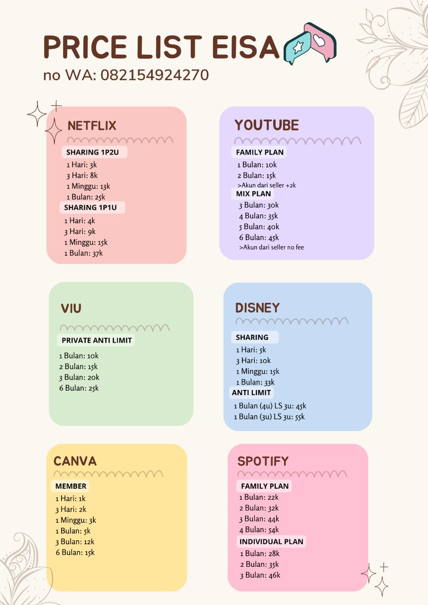 awanuiuiui's tweet image. #Zonauang Apps Premium 🌷💗
Fast respon🌸, Murah Meriah💸, Bergaransi🧾 #Zonauang

Wa 📱: wa.me/+6282154924270/

Netflix, YouTube, Viu, Disney, Spotify, WeTV, Canva, Youku, Vidio, Capcut, LokLok, BStasion, HBO GO, Amazon Prime, Iqiyi 🍓🌷