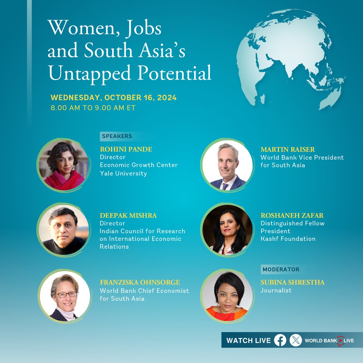 Recent growth prospects in #SouthAsia have been promising. But how can countries in the region realize their full economic potential? Join experts from the region for a LIVE discussion on October 16, 8 AM ET: wrld.bg/t1KE50TGnQe

#SouthAsiaDevelopment