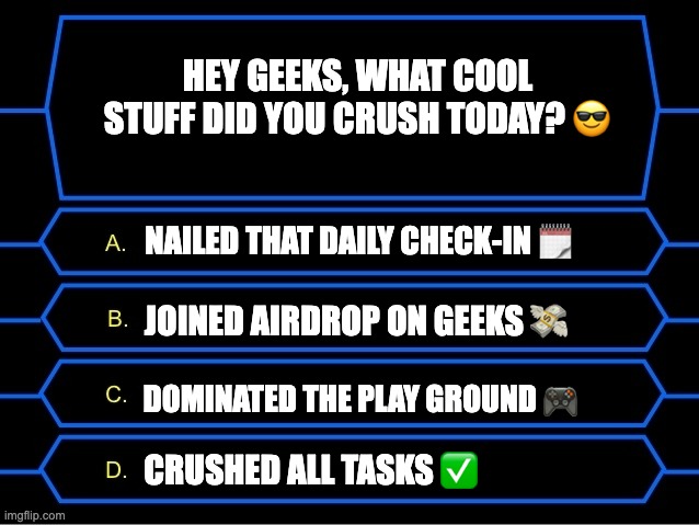 home_of_geeks's tweet image. Hi, Geeks! ☀️

What cool stuff did you crush today?

Are you ready to dive into all the mysteries of #GEEKS? Don’t hold back-ackle every challenge and claim your treasure: $GEEK, $TON, and more!

🧐 Let’s geek it up: t.me/geeks_house_bo…