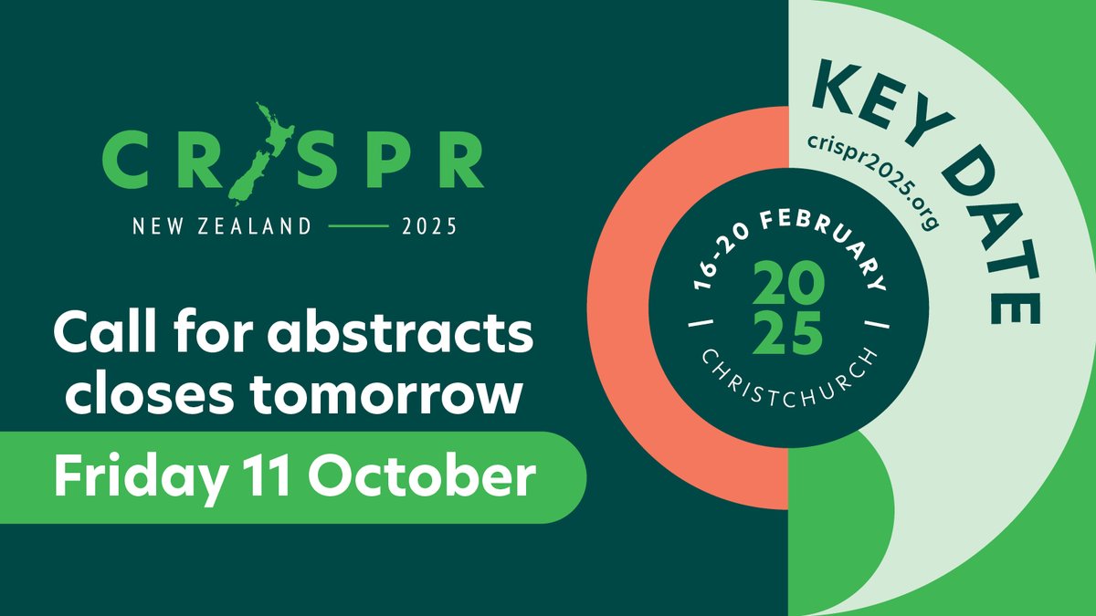 Call for abstract submissions close tomorrow | Friday 11 October

Early Career Scientists chosen to present at the conference will receive a waiver for their registration fees. A total of 20 slots are available for this benefit.

Submit an entry crispr2025.org/call-for-abstr…