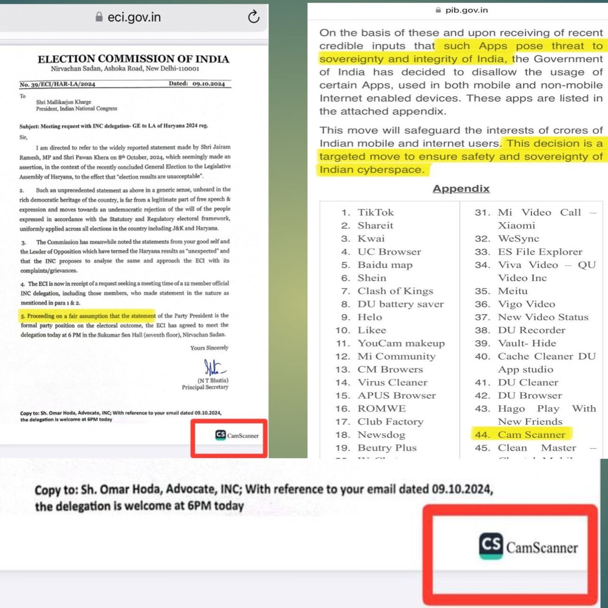 BhSanjib's tweet image. #CamScanner

#ChineseAPP #BannedInINDIA

चीन भी कह रहा होगा....
दोस्ती निभाना कोई "नया भारत" से सीखे

👉चीनी ऐप "कैमस्कैनर" को भारत सरकार ने 29 जून, 2020 को प्रतिबंधित कर दिया था...

👉भारत निर्वाचन आयोग द्वारा 9.10.2024 तक चीनी ऐप "कैमस्कैनर" का उपयोग किया जा रहा है......