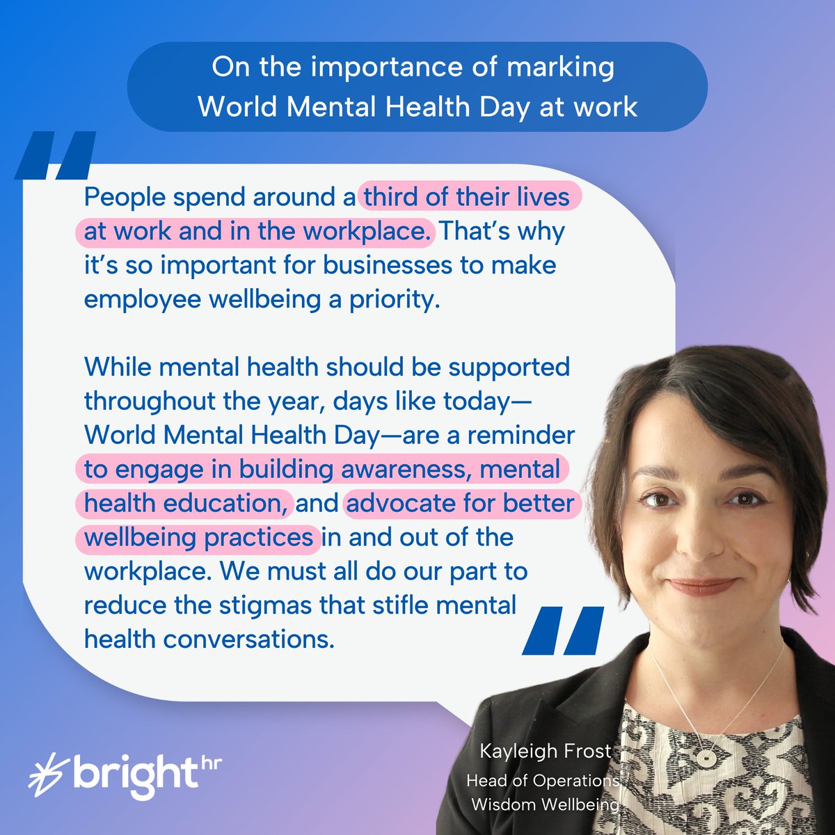 Today is #WorldMentalHealthDay🌏 

Whether you're holding workshops, sharing stress relief techniques, or reminding your teams of the #EAP resources available to them, take the time today to assess how you support your employees' wellbeing at work.

#BrightWellbeing