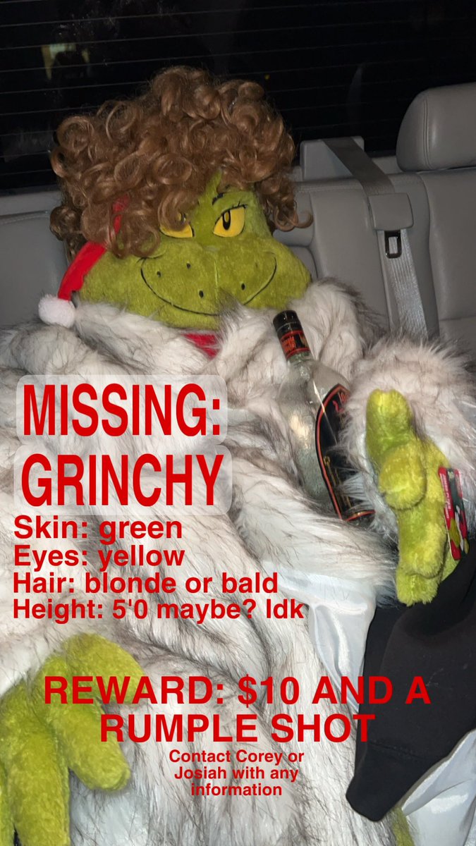 <a href="/courtney23321/">Josiah Davis</a> Help find grinchy and bring him home 😔